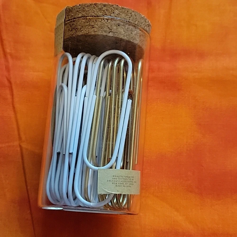 Belle Maison Set of 30 Jumbo Paper Clips in Glass Jar New